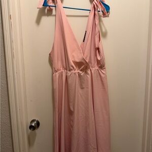 Blush Pink V-Neck Tie-Strap Maxi Dress